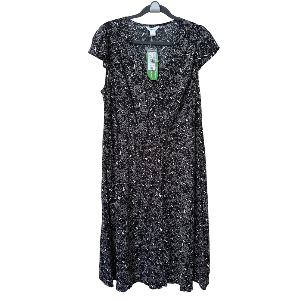 Penningtons Black White Floral EcoVero Viscose Midi Dress Size 14 NWT